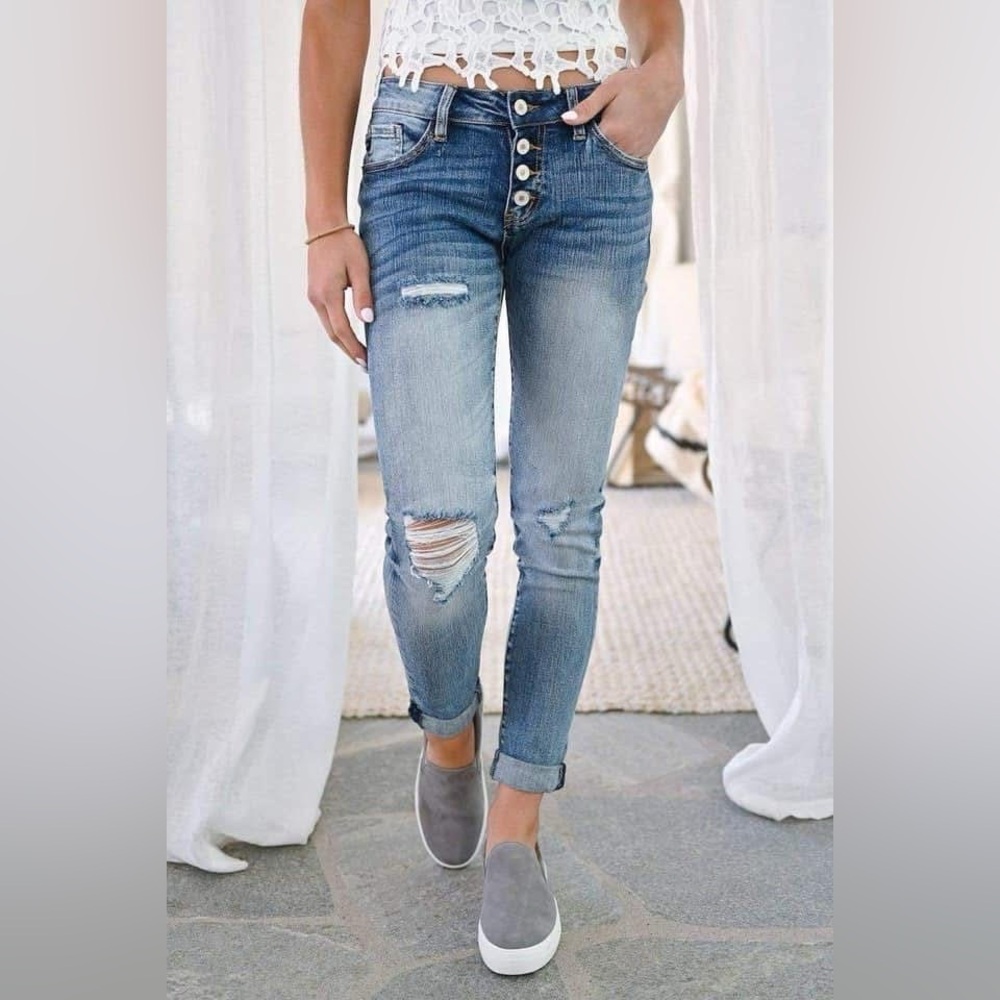 KanCan Blue Distressed Girlfriend Jeans